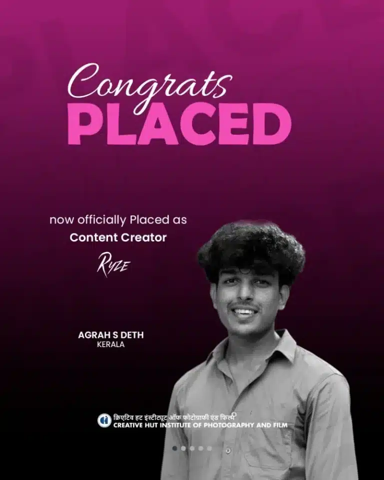 Agrah S Deth officially placed as Content Creator at RYZE – Creative Hut Institute placement poster